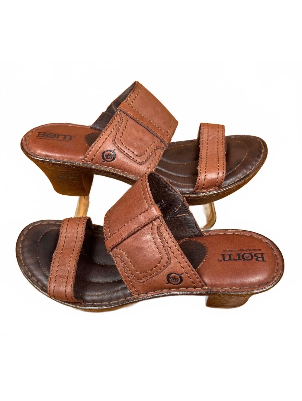 Born Brown Leather Slide Sandals with Low Heel Women’s Size 8